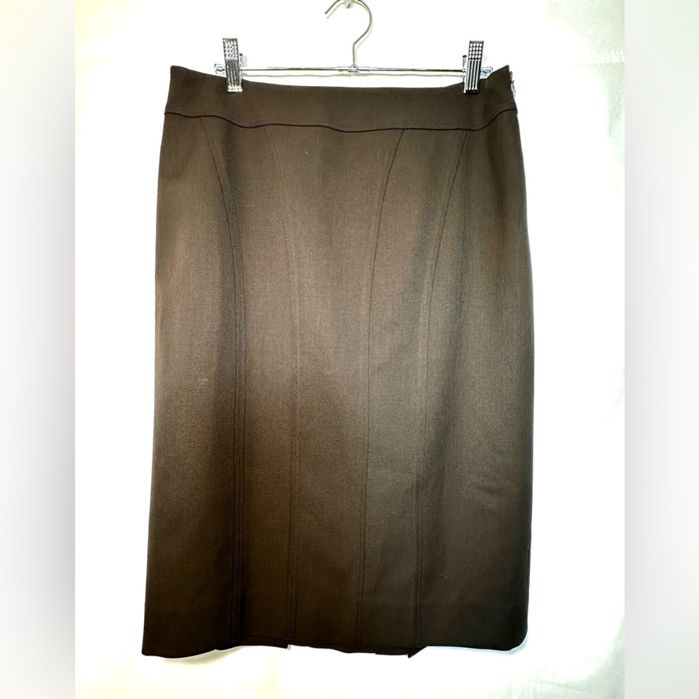 Carlisle Brown Knee Length Wool Pencil  Skirt